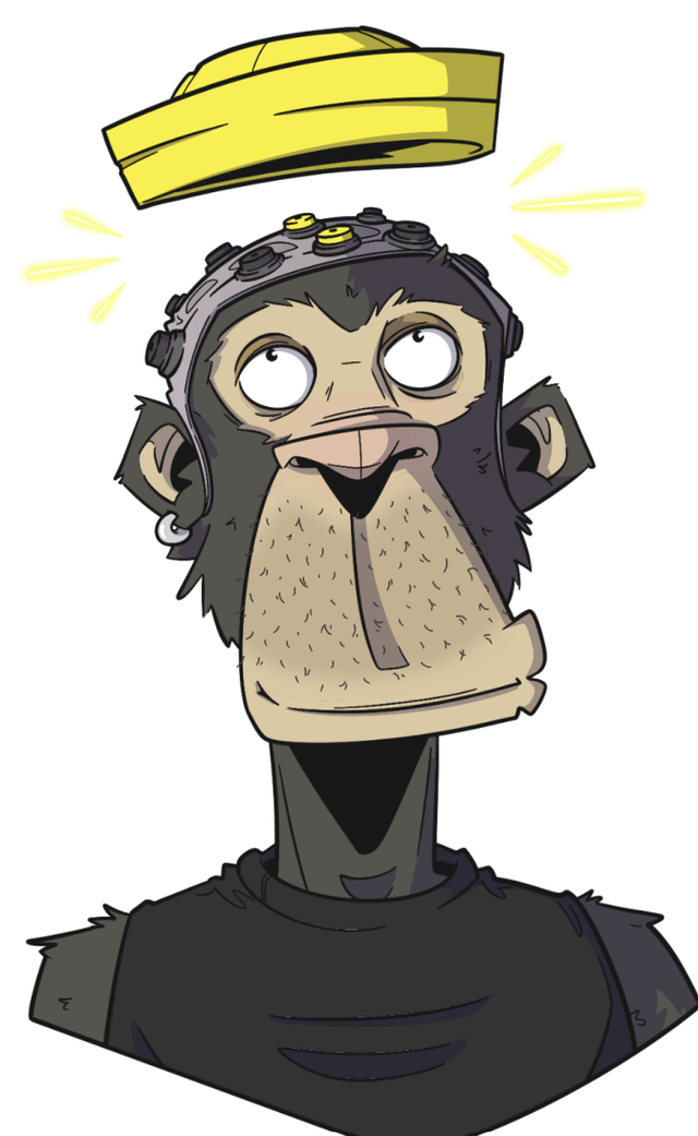 Illustration eines Affen mit EEG-Kappe und schwebendem gelbem Viereck